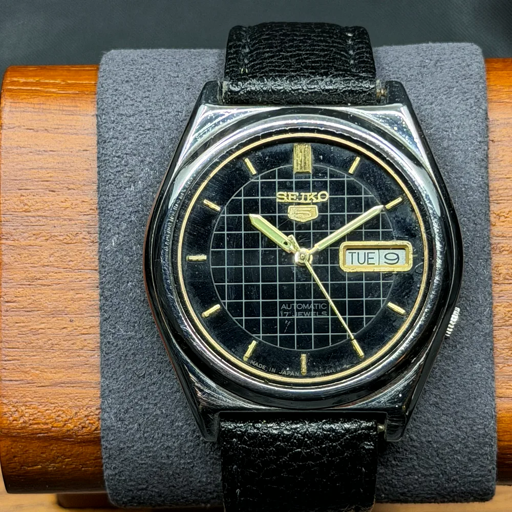 Seiko 5 Automatic, juodas su tinkleliu 7009-876J, nuotrauka 1
